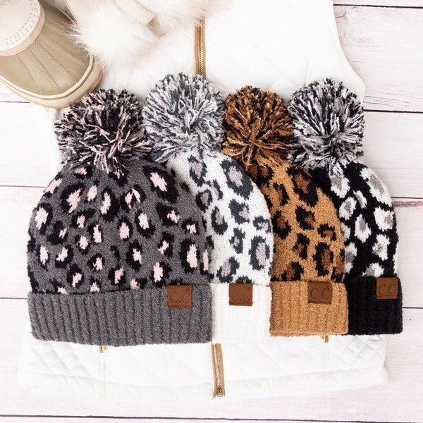 Women's CC Leopard Pom Beanie - us.meeeshop