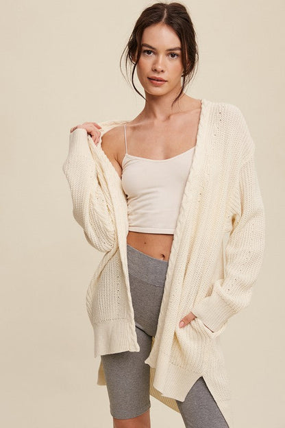 Cable Knit Open Front Long Cardigan | us.meeeshop