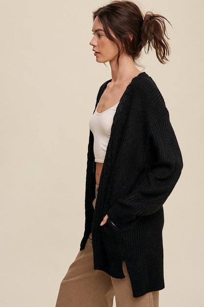Cable Knit Open Front Long Cardigan | us.meeeshop