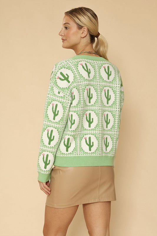 Cactus tiled knit cardigan us.meeeshop - 