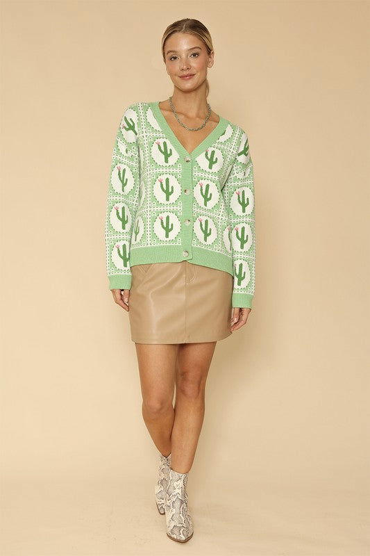 Cactus tiled knit cardigan us.meeeshop - 