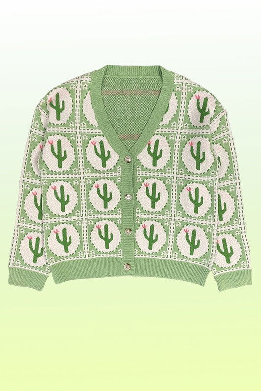 Cactus tiled knit cardigan us.meeeshop - 