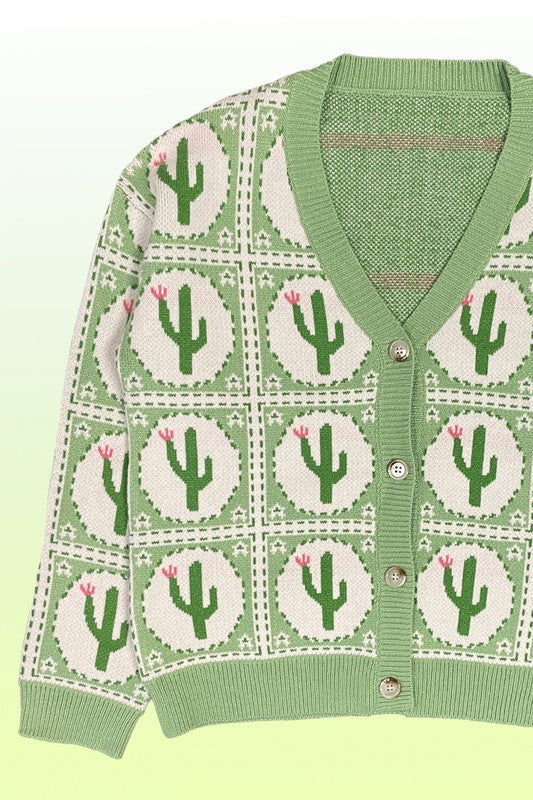 Cactus tiled knit cardigan us.meeeshop - 