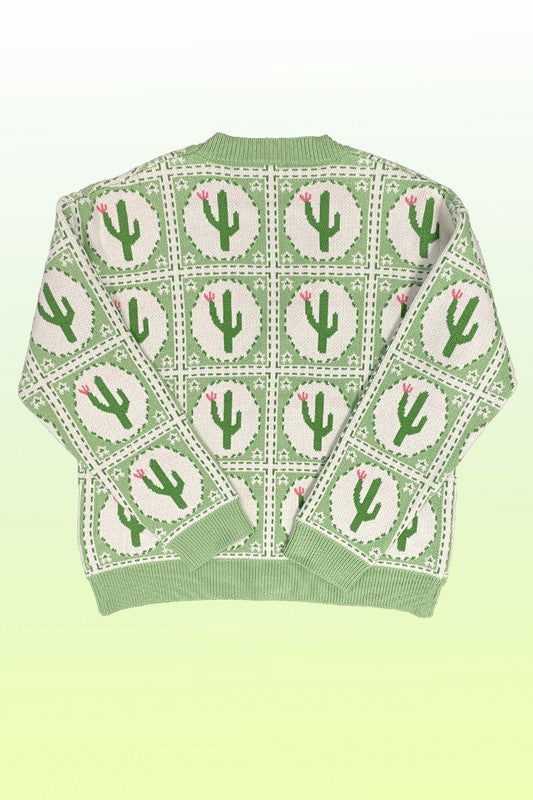 Cactus tiled knit cardigan us.meeeshop - 