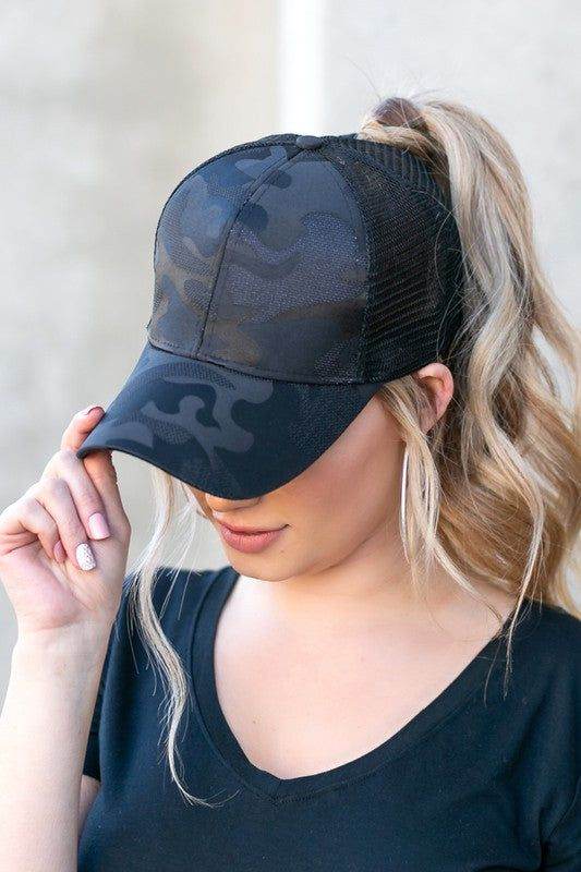 Camo Messy Bun Cap - us.meeeshop