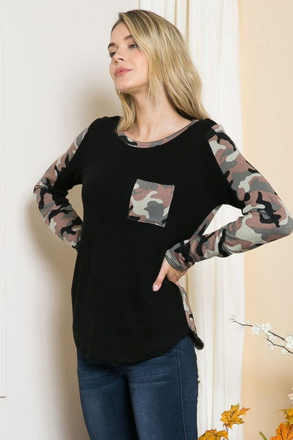 Camouflage Contrast Knit Top us.meeeshop - 