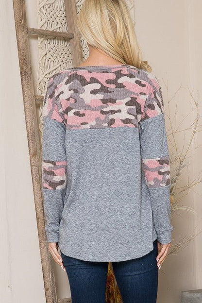 Camouflage Contrast Sweater Knit us.meeeshop - 