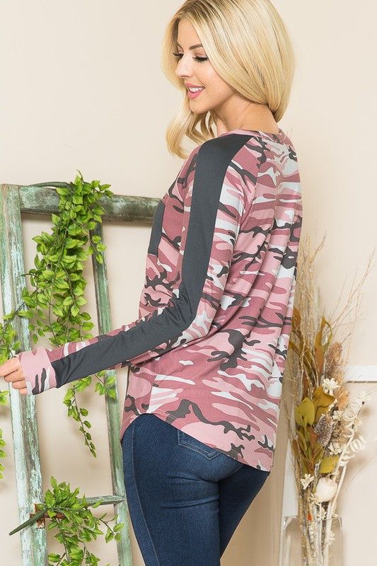 Camouflage Print Pocket Top - us.meeeshop