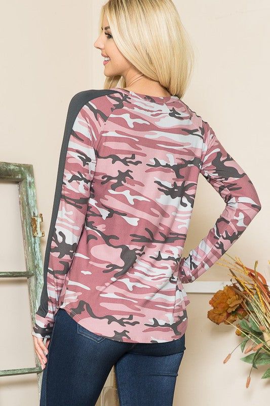 Camouflage Print Pocket Top - us.meeeshop