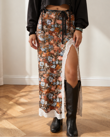 Charlie Lace Trim Split Long Skirt
