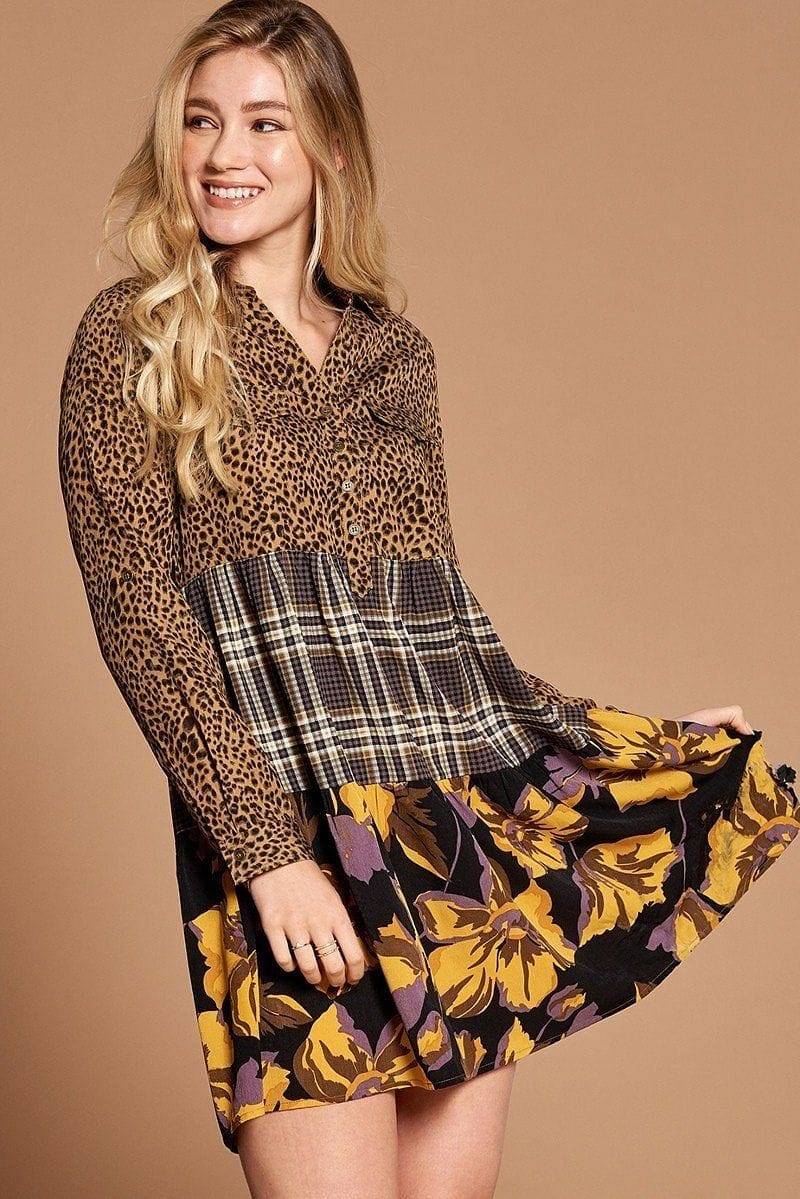 Cheetah Print Button-down Collard Shirt Dress | us.meeeshop