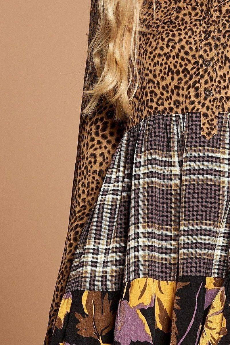 Cheetah Print Button-down Collard Shirt Dress | us.meeeshop