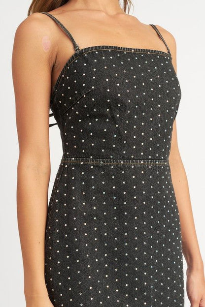 Cinched Waist Rhinestone Mini Dress - us.meeeshop