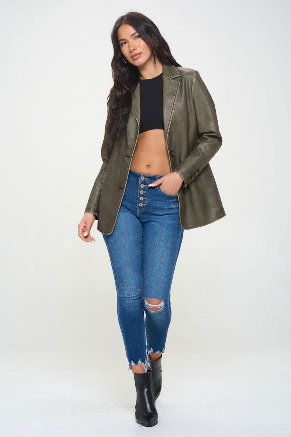 Coalition LA Single-Breasted Vegan Leather Blazer us.meeeshop - 