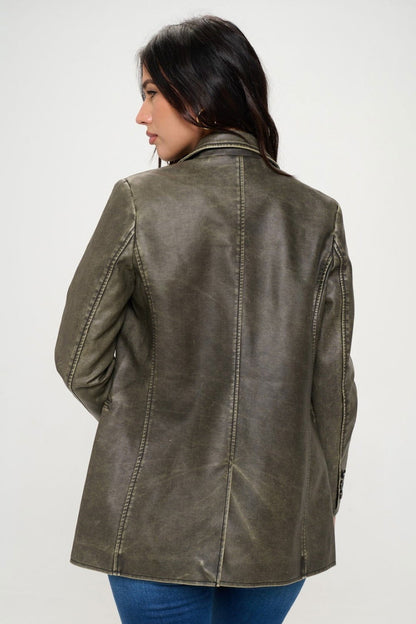 Coalition LA Single-Breasted Vegan Leather Blazer us.meeeshop - 