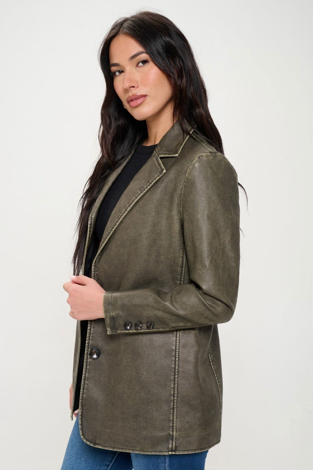 Coalition LA Single-Breasted Vegan Leather Blazer us.meeeshop - 