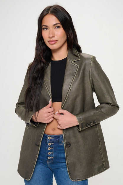 Coalition LA Single-Breasted Vegan Leather Blazer us.meeeshop - 