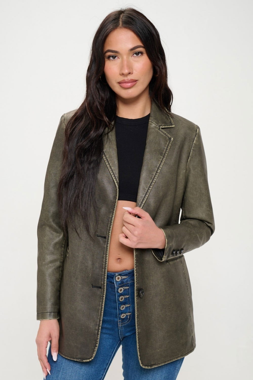 Coalition LA Single-Breasted Vegan Leather Blazer us.meeeshop - Coats & Jackets