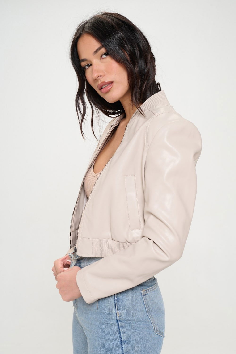 Coalition LA Zip Up Cropped Bomber Jacket us.meeeshop - 