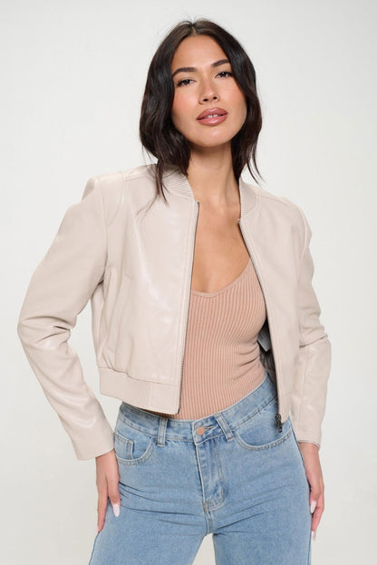 Coalition LA Zip Up Cropped Bomber Jacket us.meeeshop - Coats & Jackets