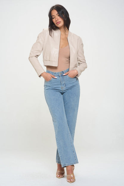 Coalition LA Zip Up Cropped Bomber Jacket us.meeeshop - 