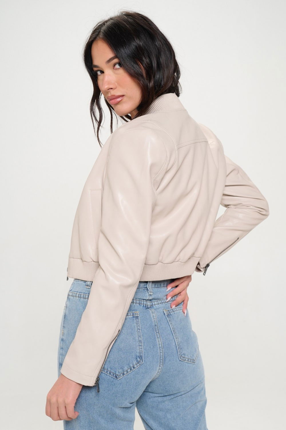 Coalition LA Zip Up Cropped Bomber Jacket us.meeeshop - 