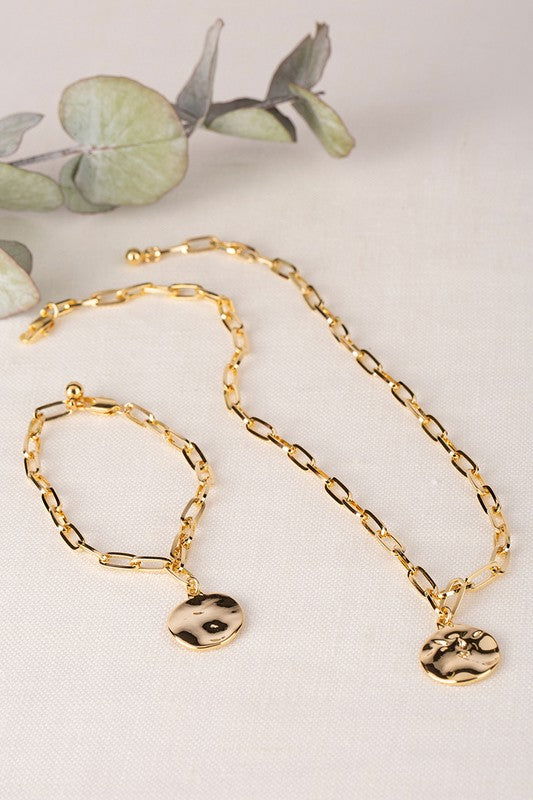 Coin pendant clip chain bracelet and necklace set us.meeeshop - Jewelry Sets