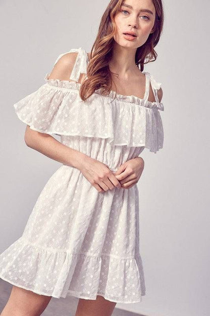 Cold Shoulder Ruffle Dress us.meeeshop - 