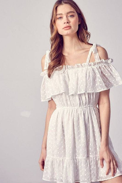 Cold Shoulder Ruffle Dress us.meeeshop - 