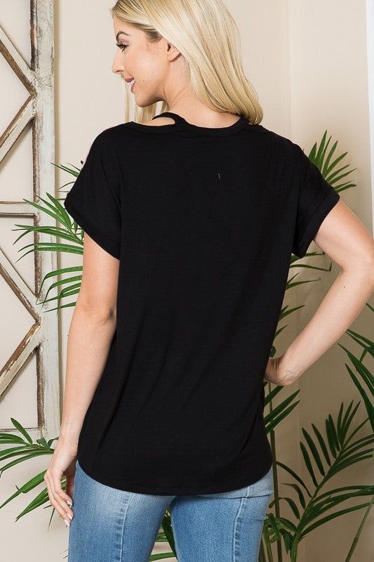 Cold Shoulder Wrap Front Top us.meeeshop - 