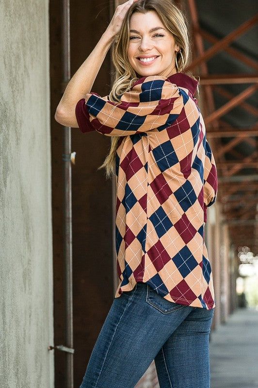 Collared Argyle Top us.meeeshop - 