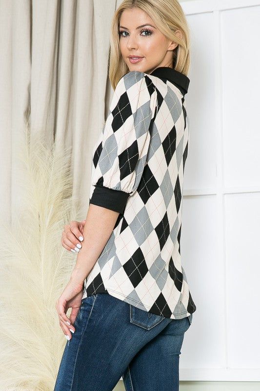 Collared Argyle Top us.meeeshop - 