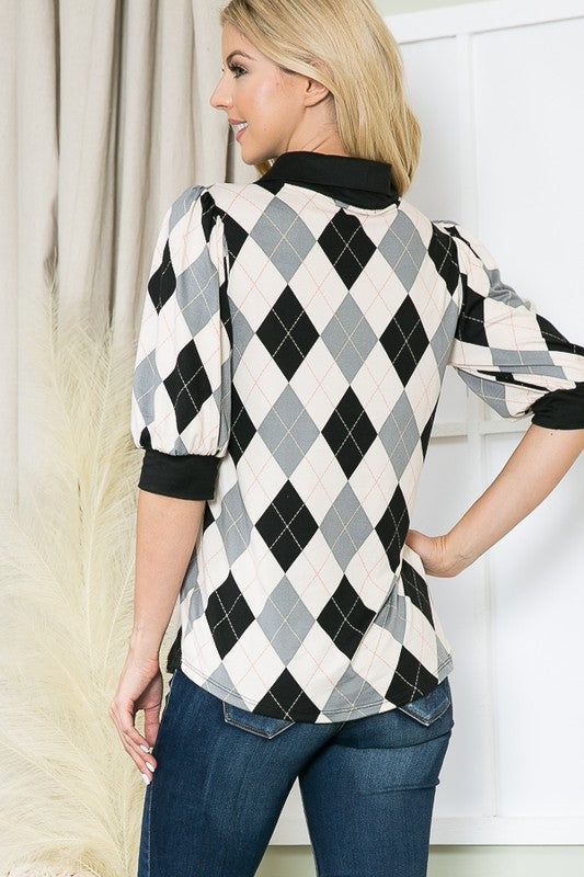 Collared Argyle Top us.meeeshop - 