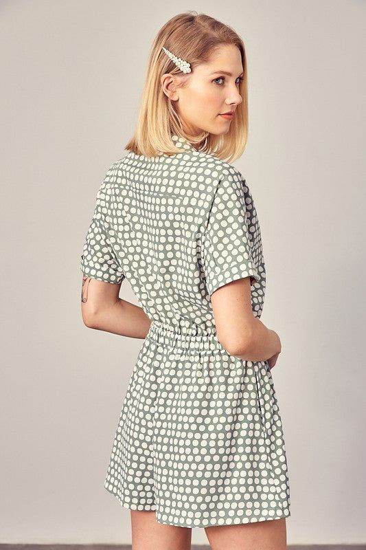 Collared Overlap Polka Dot Romper - us.meeeshop