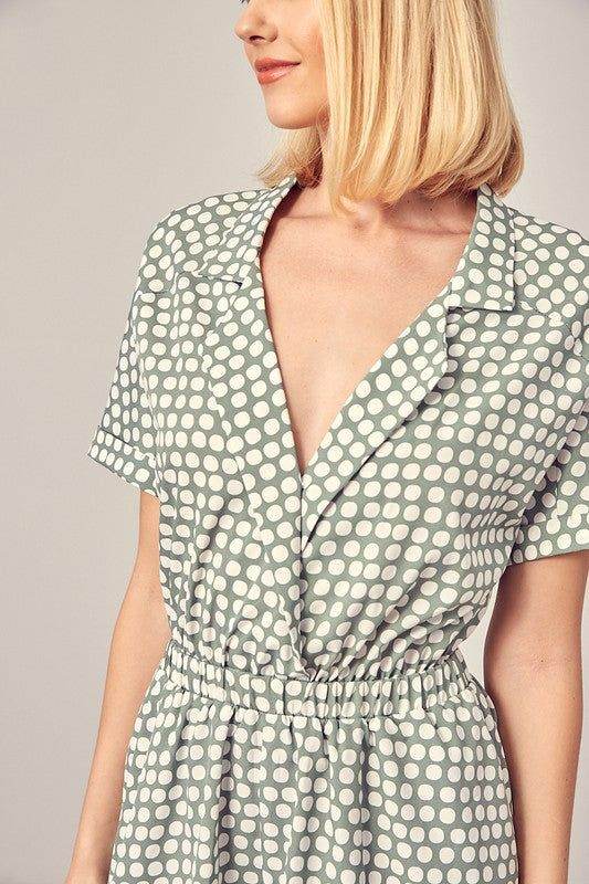 Collared Overlap Polka Dot Romper - us.meeeshop