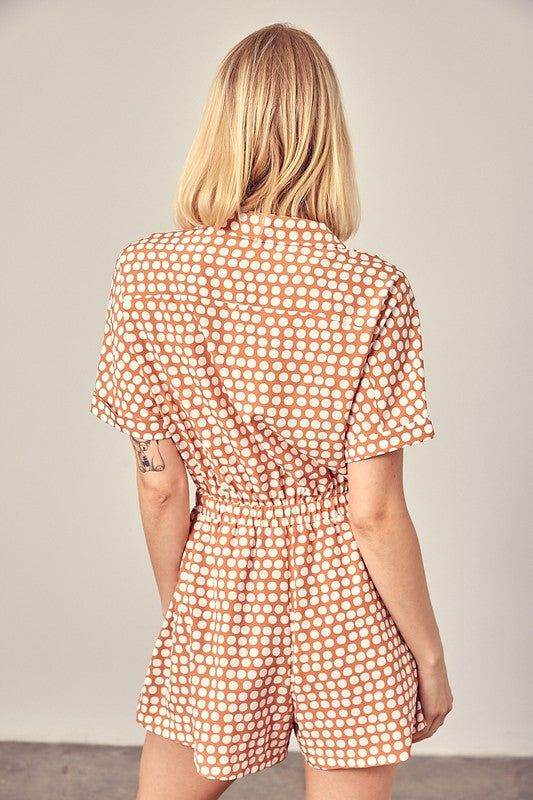 Collared Overlap Polka Dot Romper - us.meeeshop