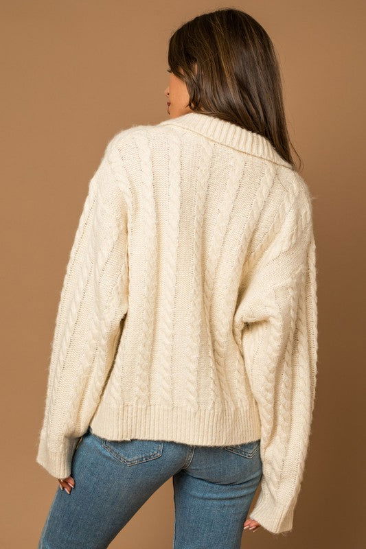 Gilli Collared Cable Sweater Cardigan - us.meeeshop