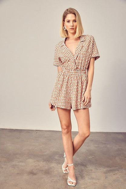 Collared Overlap Polka Dot Romper - us.meeeshop