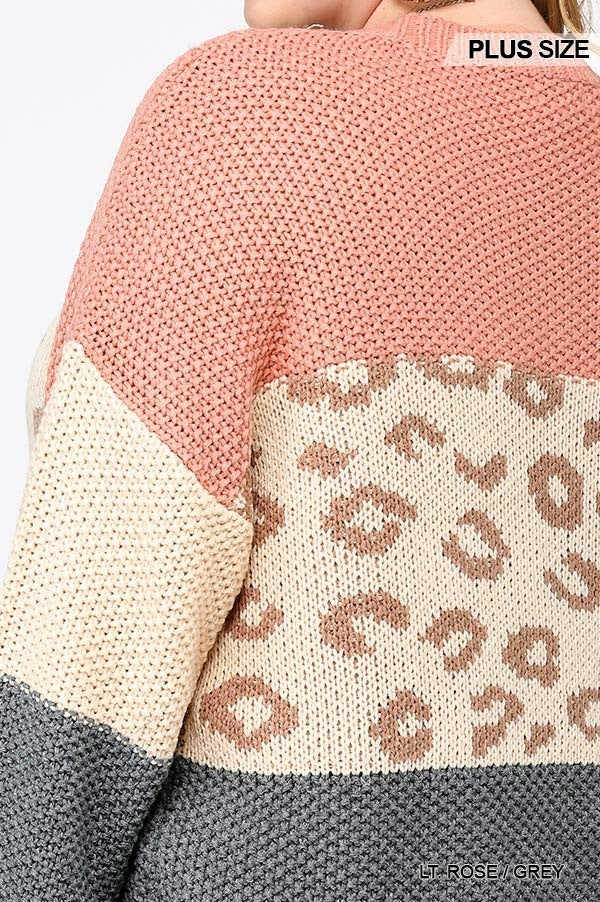 Color Block And Leopard Pattern Mixed Pullover Sweater | us.meeeshop