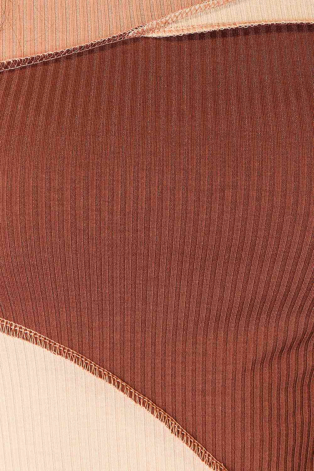 Color Block Exposed Seam Long Sleeve Top | us.meeeshop