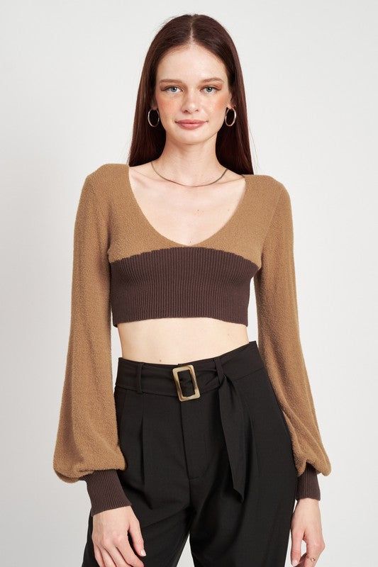 Contrast Knit Rib Cropped Top us.meeeshop - Shirts & Tops