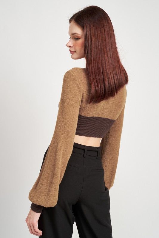 Contrast Knit Rib Cropped Top - us.meeeshop