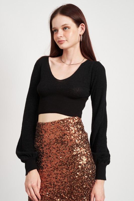 Contrast Knit Rib Cropped Top - us.meeeshop