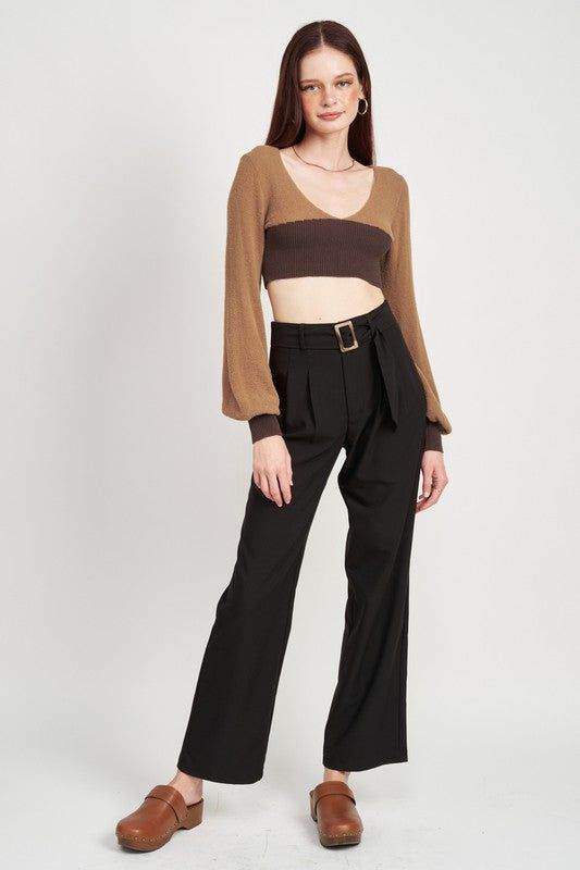 Contrast Knit Rib Cropped Top - us.meeeshop