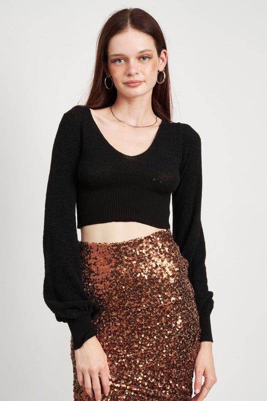 Contrast Knit Rib Cropped Top - us.meeeshop