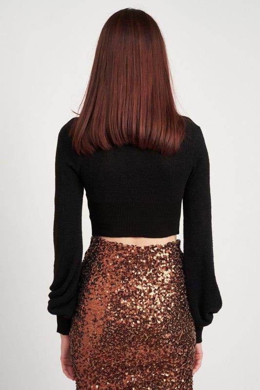 Contrast Knit Rib Cropped Top - us.meeeshop