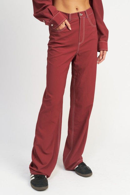 Women's Contrast Stitching Straight Leg Pants - us.meeeshop