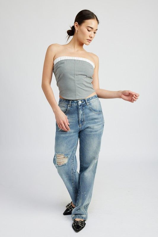 Contrasted Tube Top - us.meeeshop