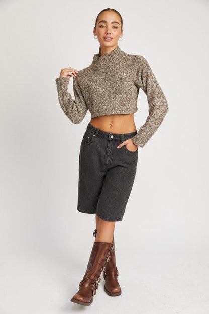 Contrasted Turtle Neck Crop Top - us.meeeshop