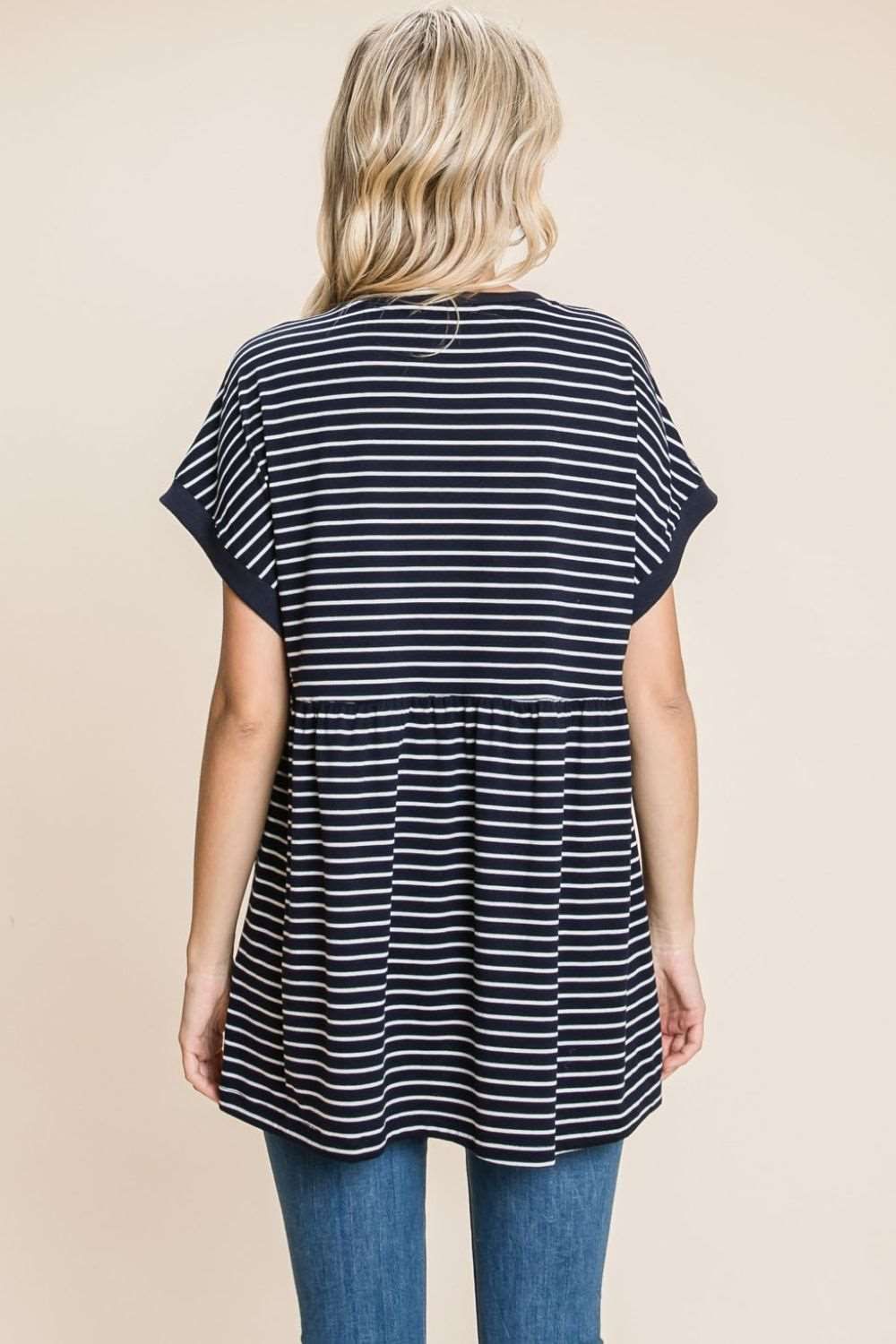 Cotton Bleu by Nu Label Striped Button Front Baby Doll Top us.meeeshop - 